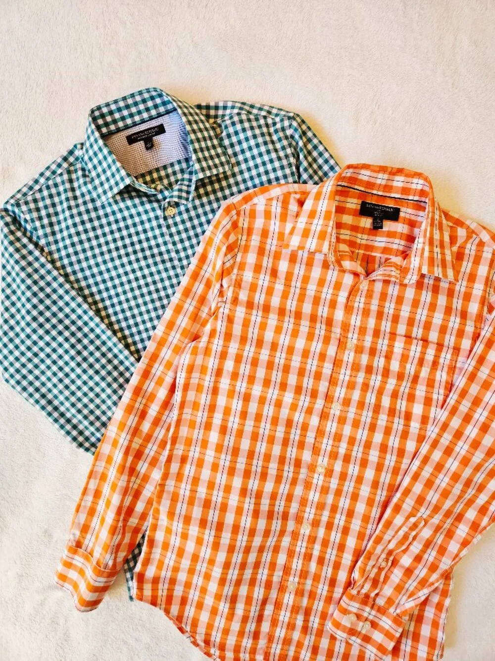 Banana Republic Men's Bundle Of 2 Plaid gingham Shirts Orange Green Slim Fit S